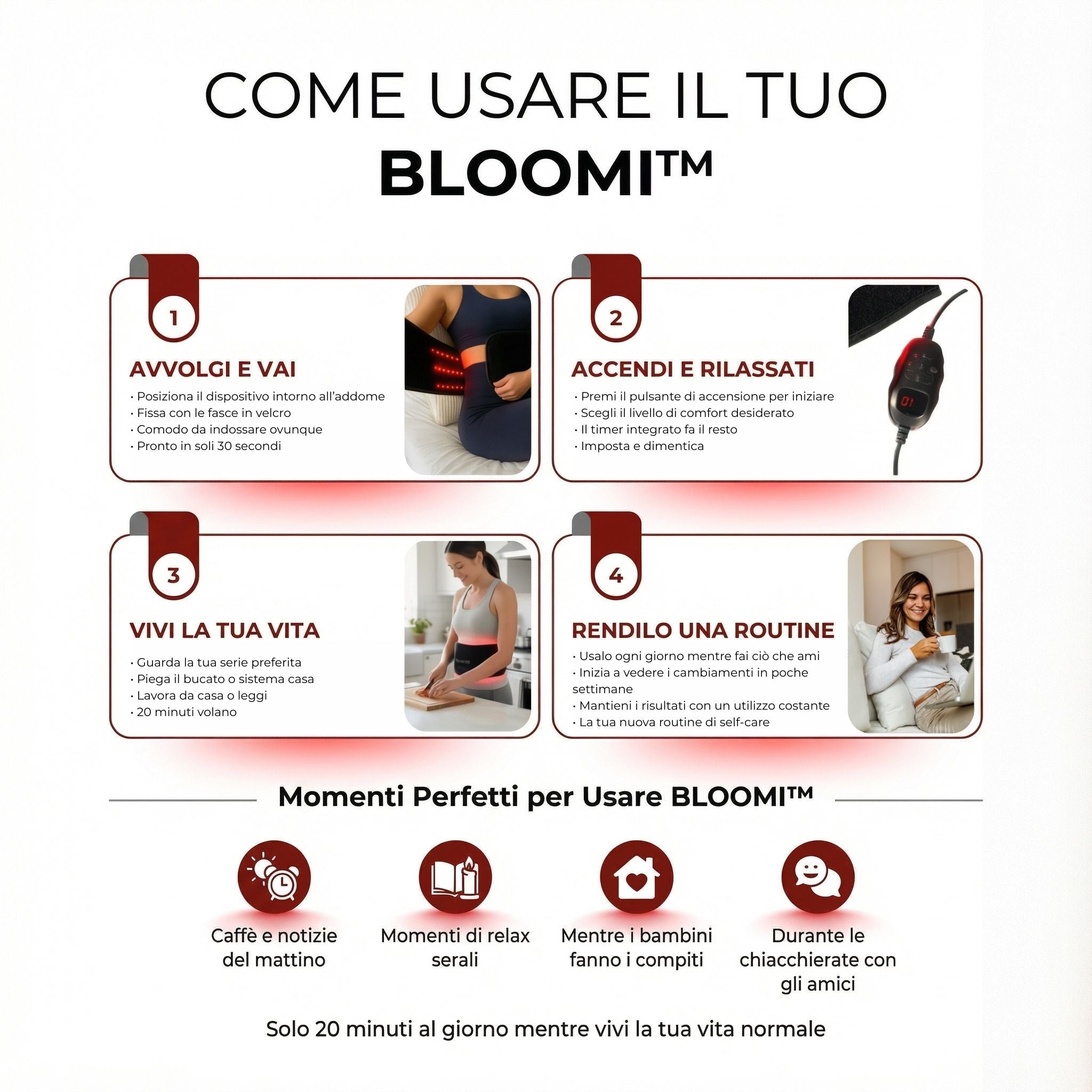 BLOOMI™ | Fascia a Luce Rossa per Rassodare la Pancia e Ritrovare la Fiducia